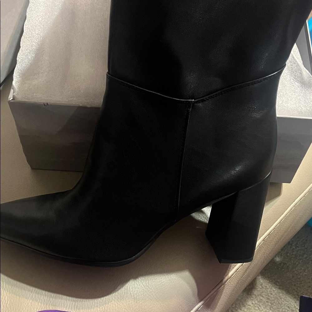 Women's Black Block Heel Wide Calf Knee High Boots